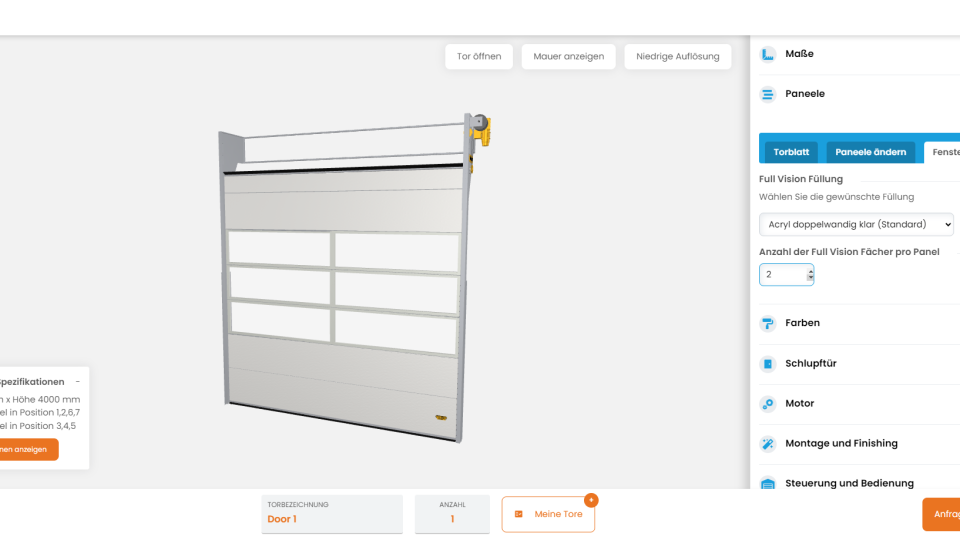 Unterteilung der Full Vision Paneele und Anzahl der Fenster beim Compact Tor wählbar