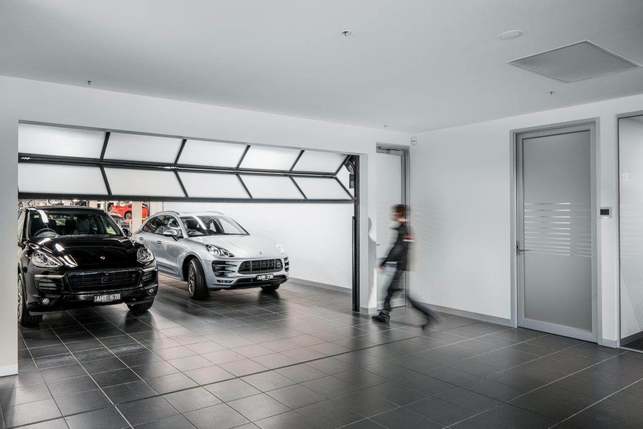 Compact doors at car dealership