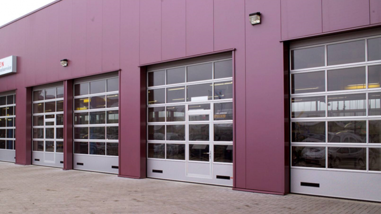 Wicket door in glazed panels