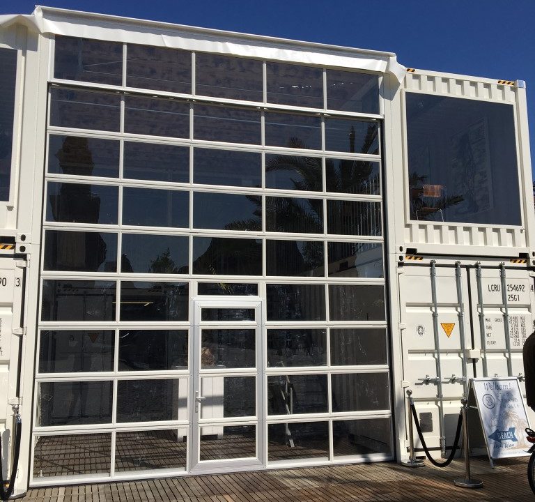 Compact folding door in temporary building