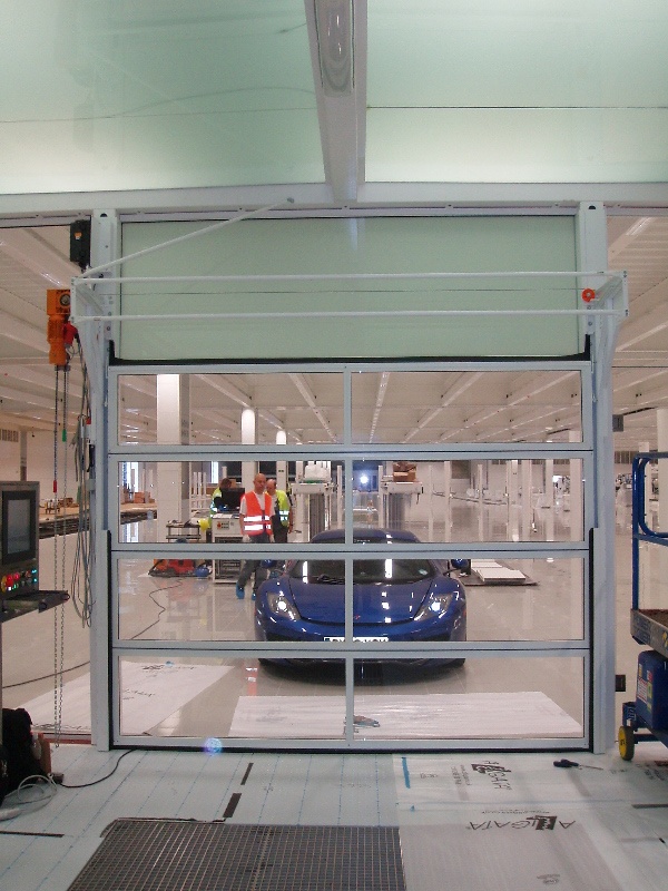 Compact door in a car testing booth at McLaren