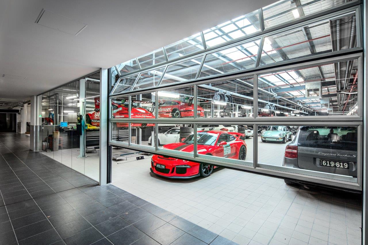 Compact doors as a partition at this car dealership