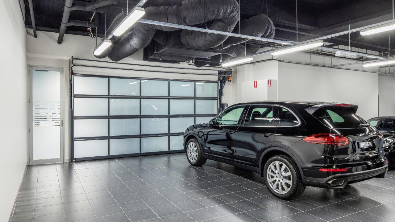 Compact door as a partition wall in a car dealership