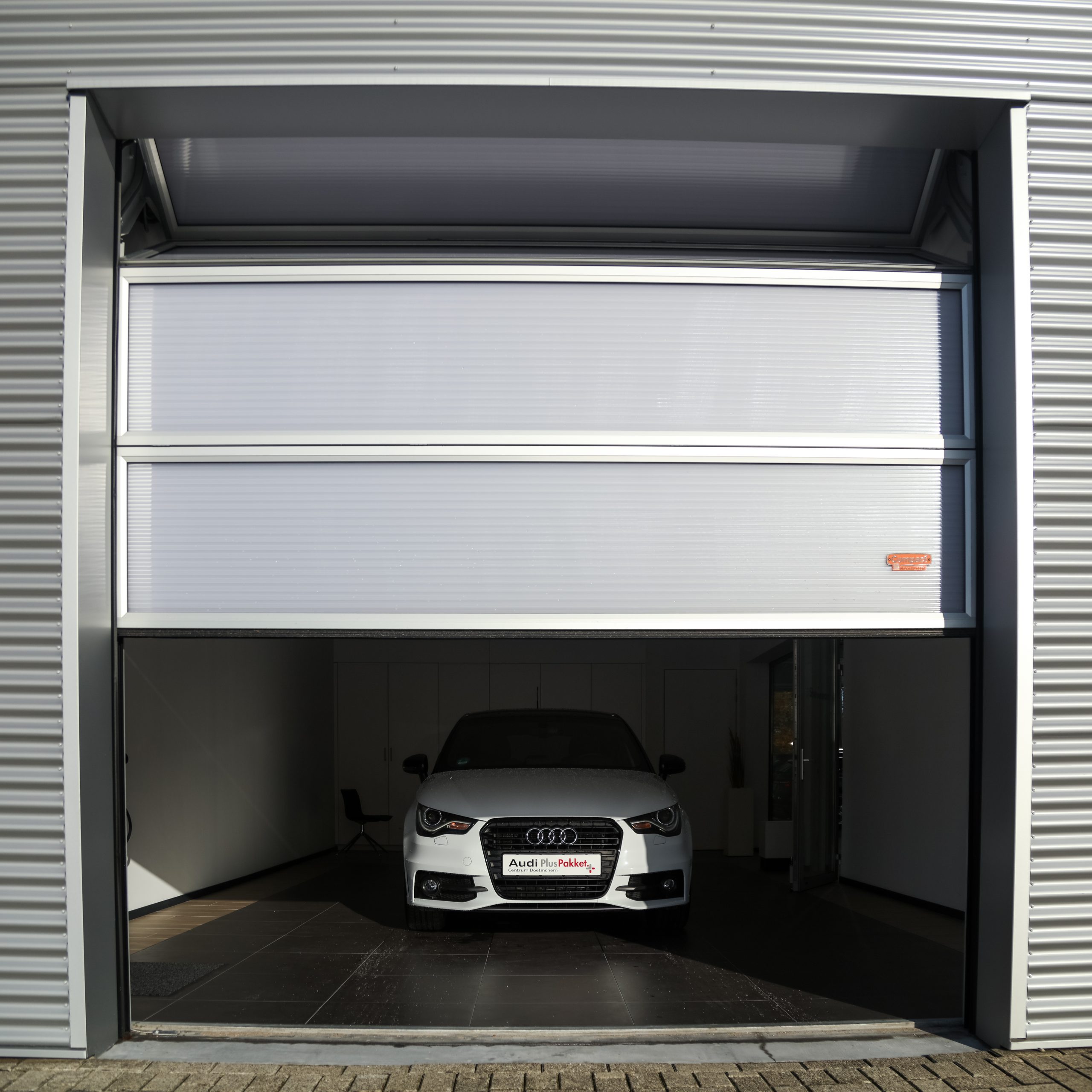 Showroom door with translucent panels