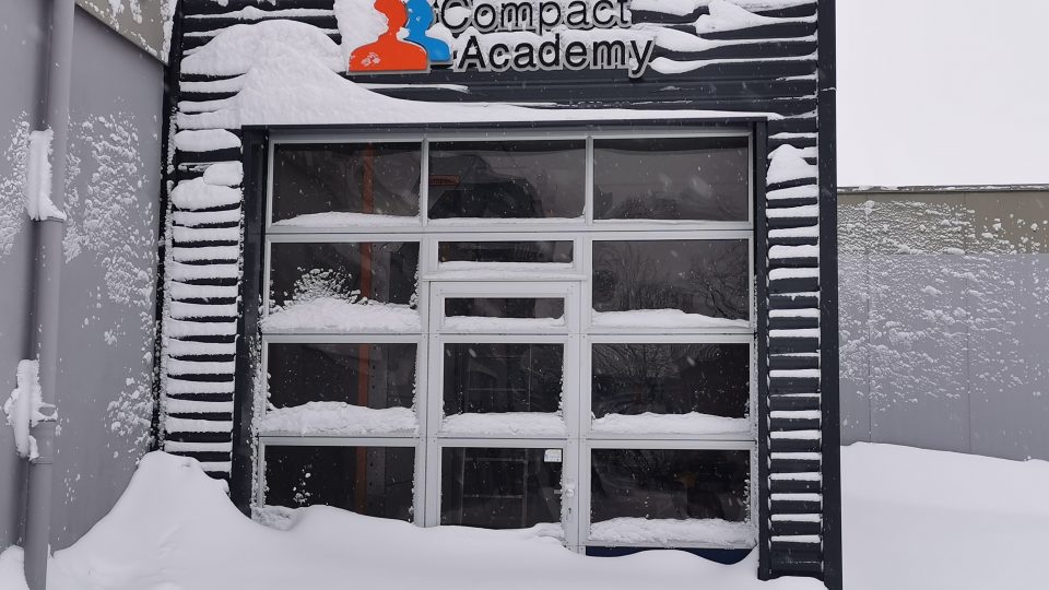 Isolated Compact door in the snow Isolated Compact door in the snow