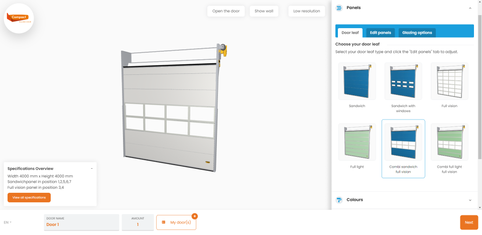 Overzicht panelen in configurator